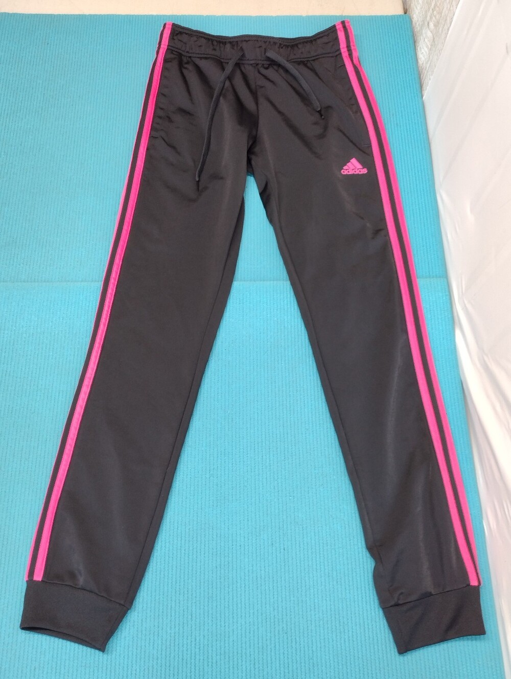 Adidas Women's Athletic Track Pants Jogger Black Pink Side Stripes XS